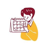 Business Finance People Manage Work Schedule Date on Calendar Concept Icon Illustration in Outline Hand Drawn Design Style vector