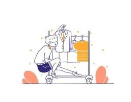 cliente de comercio electrónico comprar hombre moda categoría artículo concepto ilustración en estilo de diseño dibujado a mano de contorno vector