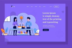 Landing Page Business finance man woman discussion conversation idea think outside the box work solution flat and outline design style vector
