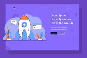 Landing Page Business startup developer starting a business rocket development setting flat and outline design style vector
