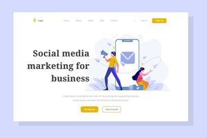 UI Landing Page Vector Illustration Business finance man and women team doing marketing pattern  social media announcement send flat and design style