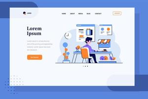Landing Page ecommerce a man choose goods and buy stuff in marketplace transaction online shopping flat and outline design style vector