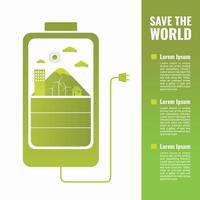 Green energy banner template. Infographic of Save the World. vector