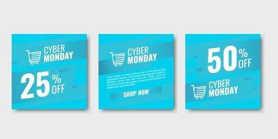 Cyber monday social media post template, set editable square banner. vector