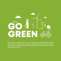 Go green banner template with illustration of smart city. vector