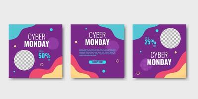 Cyber monday social media post template, set editable square banner. vector