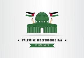 Al-Aqsa Mosque with hand holding flag. Palestine Independent Day. vector