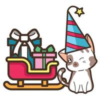 Cat with sleigh in Christmas party vector