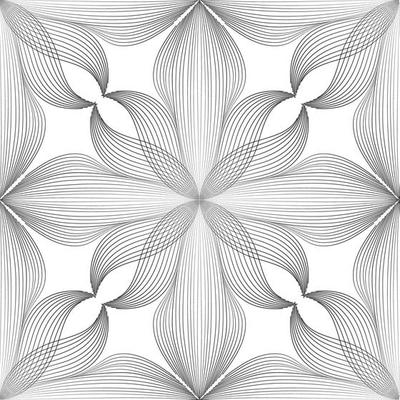 Abstract seamless floral linear pattern. Arabic line ornament with flower shapes. Floral orient tile pattern with black lines. Asian ornament. Swirl geometric doodle texture