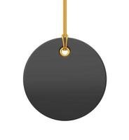 Price tag. Black blank tag hanging on gold rope. Discount label isolated on transparent background. Tag label icon for websites and apps. Realistic 3D vector illustration.