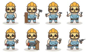 Cute cartoon of Sloth being a handyman vector