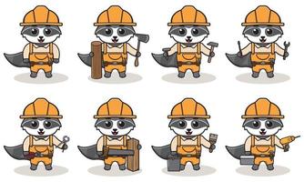 Cute cartoon of Raccoon being a handyman vector