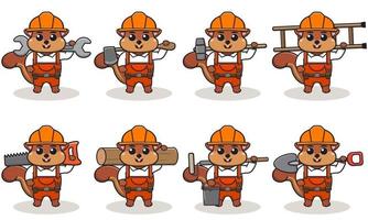 Cute cartoon of Squirrel being a handyman with big tools. vector