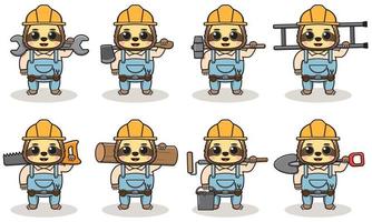 Cute cartoon of Sloth being a handyman with big tools. vector