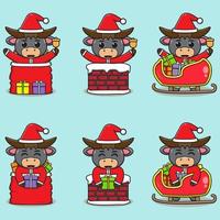 Vector illustration of cute Buffalo Santa mascot or character.