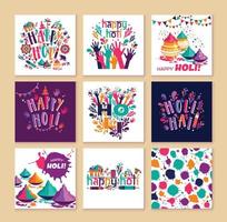 Happy holi vector elements for card design , Happy holi design with colorful icon on 9 cards