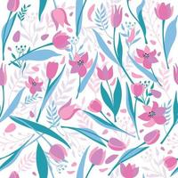 Vector seamless pattern of cute stylish tulips. Spring illustration.