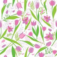 Vector seamless pattern of cute stylish tulips. Spring illustration.