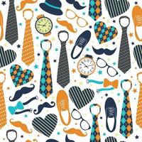 Seamless pattern of Fathers day. Flat set icons on white background. vector