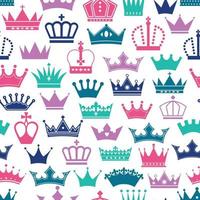 Retro seamless pattern of colors crowns on white background. Surface seamless print of royal. vector