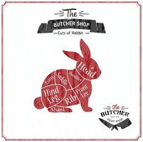 Vintage typographic rabbit butcher cuts diagram Vector illustration on vintage background.