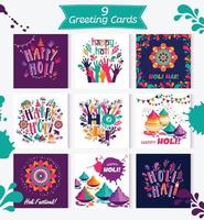 Happy holi vector elements for card design , Happy holi design with colorful icon on 9 cards