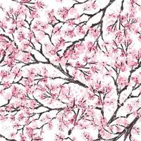 Sakura japan cherry branch with blooming flowers vector illustration. Hand drawn style. Seamless surface pattern.