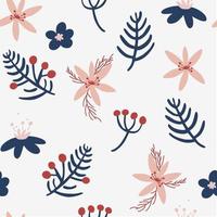 Christmas seamless pattern with flowers, berries and twigs. Holiday winter decoration background. Creative Scandinavian background for wallpaper, clothing, packaging invitations, posters. vector