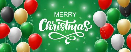 Merry Christmas banner template with hand written lettering vector