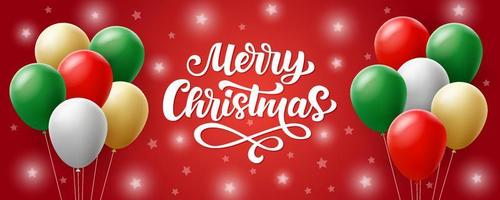 Merry Christmas banner template with hand written lettering vector