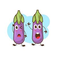 An illustration of cute eggplant angry with friend. vector