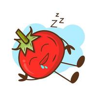 una ilustración de lindo tomate durmiendo. vector