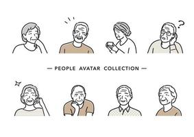 People Avatar Vector Line Drawing Collection. Set Of Old Men And Women Flat Simple Illustration Isolated On A White Background.