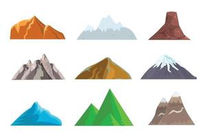 conjunto de colinas y montañas de dibujos animados, elementos de paisaje aislados vectoriales para diseño web o de juegos. ilustración. Fondo blanco. vector