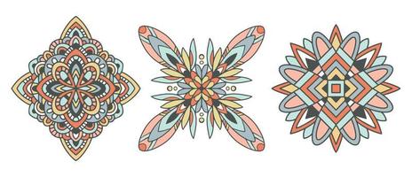 Vector traditional indian outline mandala set. Orient tribal circle sign illustration.Lace ethnic design element.