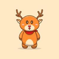 Cute deer cartoon smile happy standing vector illustration. animal cartoon mascot flat style