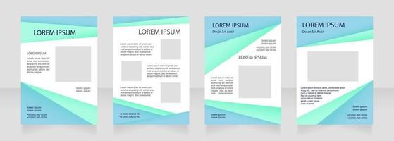 Turquoise blank brochure layout design. Promotional info. Vertical poster template set with empty copy space for text. Premade corporate reports collection. Editable flyer paper pages vector