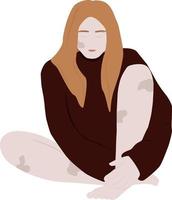 Red-haired girl in a burgundy sweater with vitiligo. Minimalistic style vector