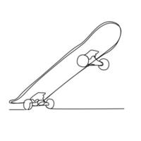 Single continuous line drawing of old retro skateboard on street road. Trendy hipster extreme classic sport concept one line draw design graphic vector illustration
