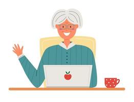 Happy grandma with laptop vector