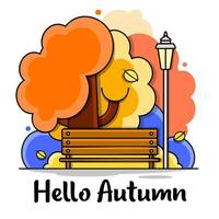 Hello, Autumn. Goodbye, Summer. The trend calligraphy. Vector illustration on the background of autumn leaves.