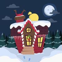 Santa Claus Climbs Into The Chimney Of The House. vector