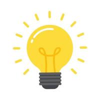 Glowing light bulb isolated on white background Symbol concept of idea knowledge creativity or inspiration Simple trendy cute cartoon vector illustration Modern flat style graphic design Free icon