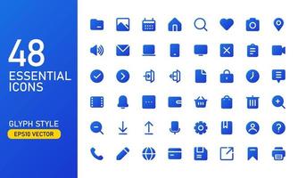 A collection of frequently used essential icons. Suitable for design elements of UI and UX. Essential icon set in glyph style. vector