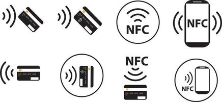 establecer el icono de la tecnología de pago inalámbrico nfc, pago sin contacto, logotipo de la onda de pago con toque de tarjeta de crédito, señal de comunicación de campo cercano, símbolo de pago rápido de pase de pago sin contacto, contacto con tarjeta de llave inteligente nfc vector