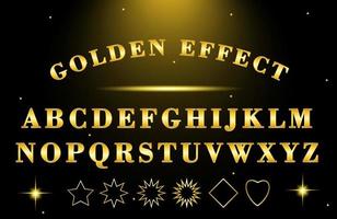 Golden glossy three dimensional font effect with golden shape and starlight vector