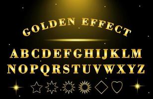 Golden glossy three dimensional font effect with golden shape and starlight vector