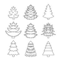 Christmas Tree outline set. vector Illustration