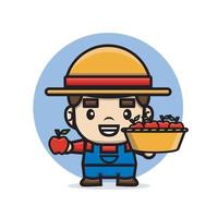 Cute characters farmer holding a basket full of apples vector