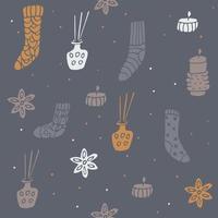 seamless pattern with hygge style hand drawn elements on gray background.